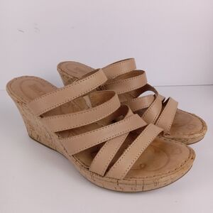Born Zemora Wedge Sandals Womens 9 Tan Cork Wedge Platform Strappy Beach Boho
